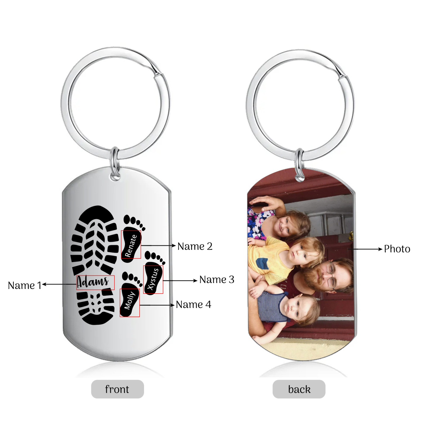 Portachiavi Personalizzato per Uomo – Incisione di 4 Nomi & Foto – Regalo Speciale per Papà/Nonno | Jessemade