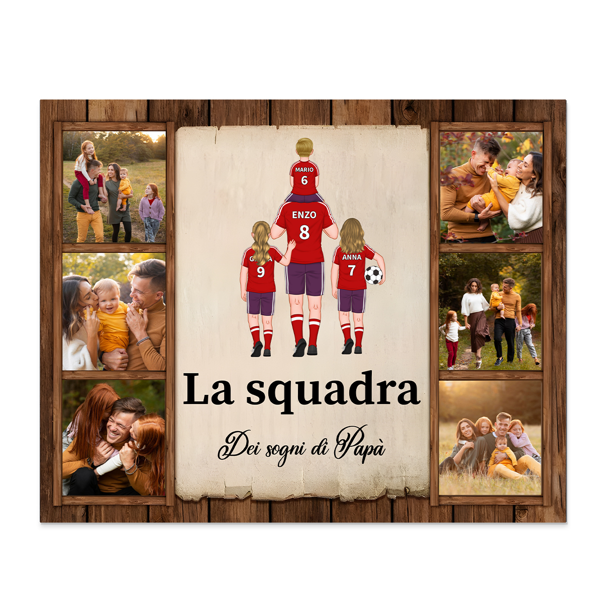 La squadra dei sogni di papà-Targa con immagini e nomi e foto personalizzabili per papà