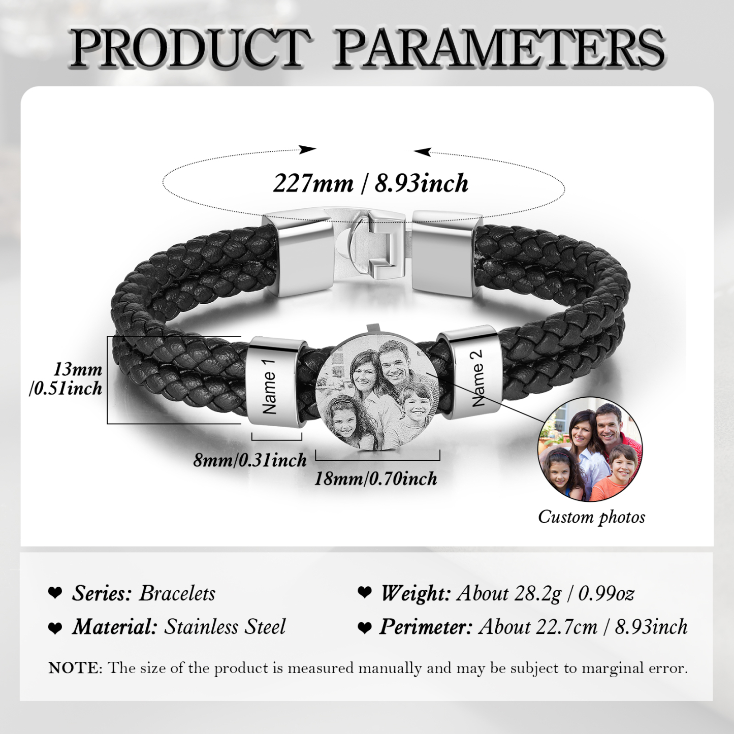 Bracciale Uomo Personalizzato con Foto e 2 Nomi – Regalo Elegante e Sentimentale per Papà e Lui | Jessemade
