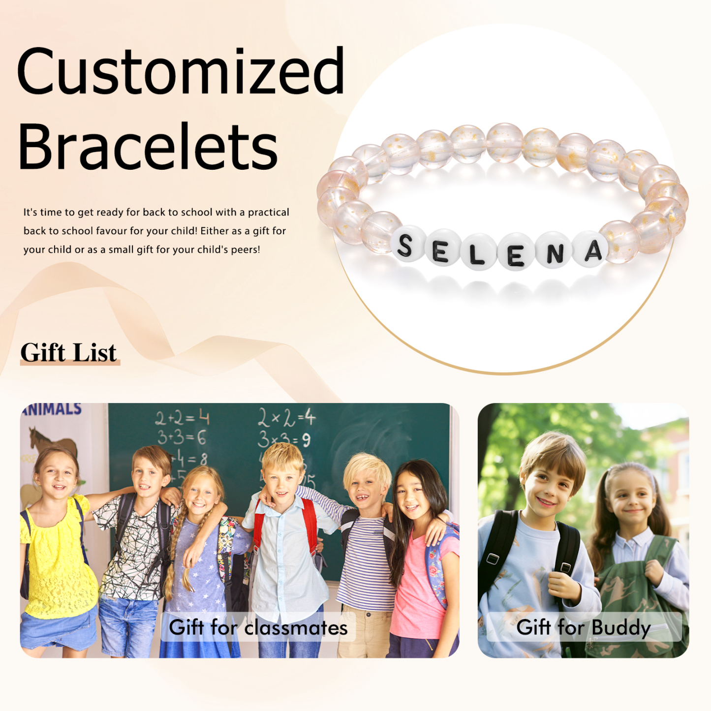 Braccialetto con perline trasparenti di 1 nome personalizzato regalo per scuola bambina