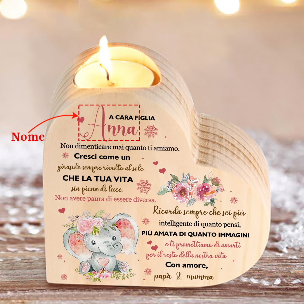 Candeliere portacandela cuore elefante rosa regalo per cara figlia