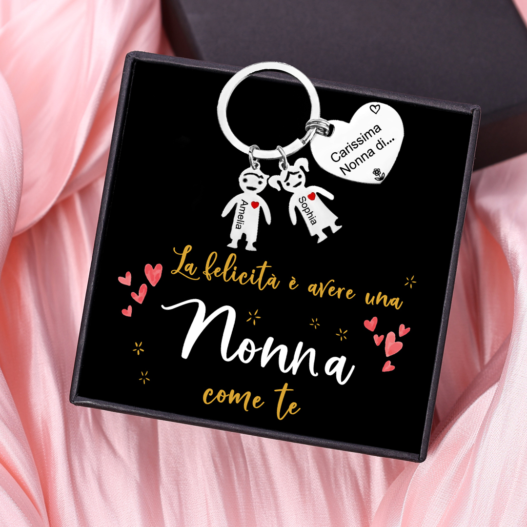 Portachiavi a cuore con ciondolo bambino 2 nomi regalo per nonna festa dei nonni famiglia riunione