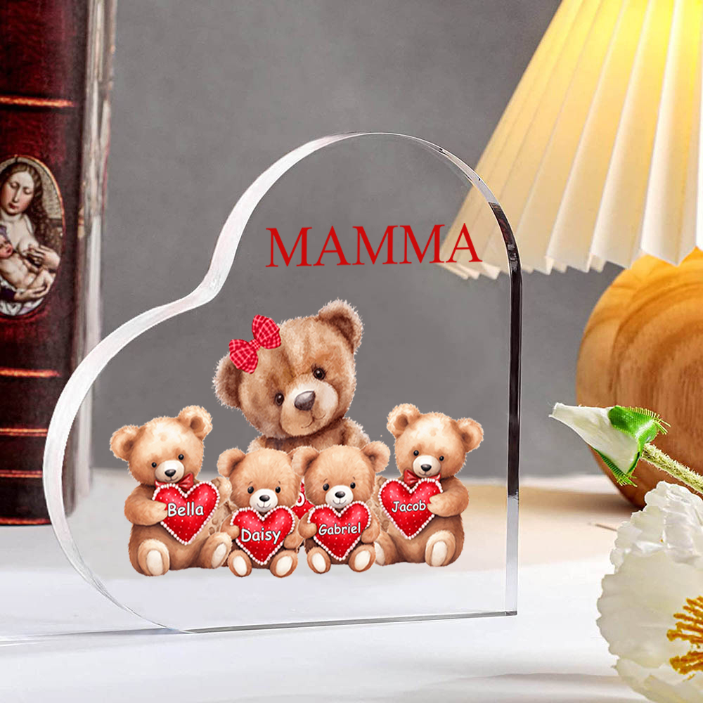 Mamma-Decorazione acrilica con orsacchiotti forma di cuore per mamma/nonna