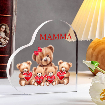 Mamma-Decorazione acrilica con orsacchiotti forma di cuore per mamma/nonna