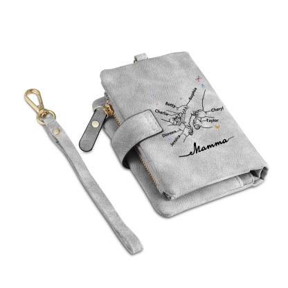 Portafoglio mano nella mano in PU pelle con 6 nomi & 1 testo & 1 lettera personalizzati per mamma