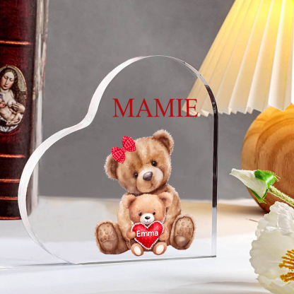 MAMMA Decorazione acrilica con 1 orsacchiotto a forma di cuore 1 nome e 1 testo personalizzati per mamma/nonna
