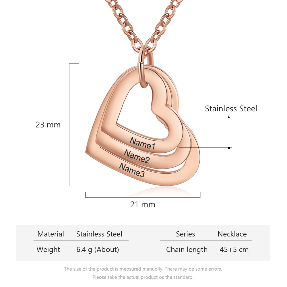 Collana 3 nomi personalizzati con ciondolo cuore