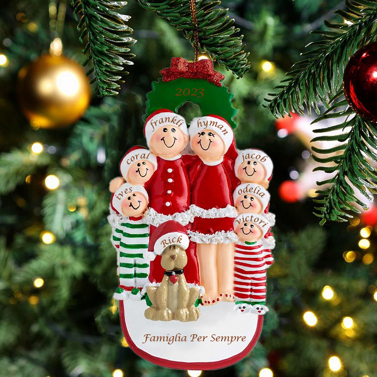 Famiglia in vestito natalizio con cane carino 8 nomi personalizzabili