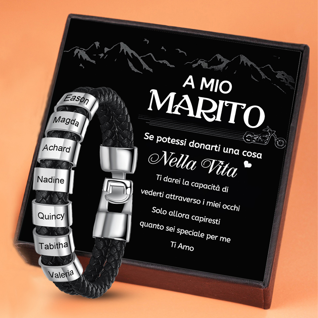 A MIO MARITO Bracciale in pelle 7 incisioni di nomi personalizzabili