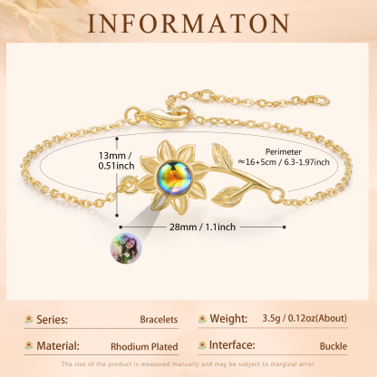 Braccialetto girasole con proiezione di foto personalizzata regalo per donna