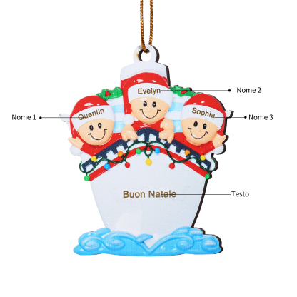 "Sulla nave"Ornamento natalizio in legno con 3-5 nomi personalizzati e 1 testo Regalo di Natale per la famiglia | Jessemade