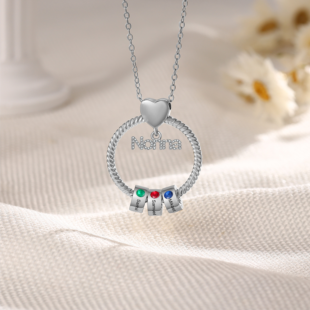 Collana con ciondolo nonna 3 nomi incisioni e pietre di nascita personalizzate