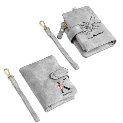 Portafoglio mano nella mano in PU pelle con 8 nomi & 1 testo & 1 lettera personalizzati per mamma