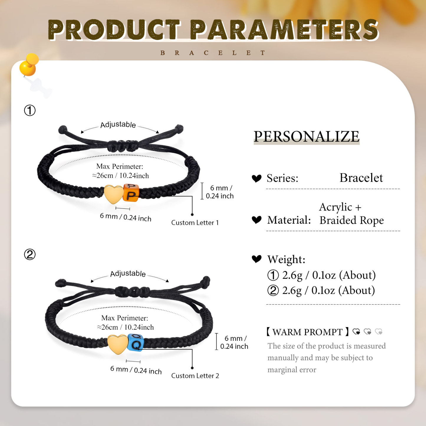 2PCS Braccialetto con perline di 2 lettere personalizzato regalo per scuola