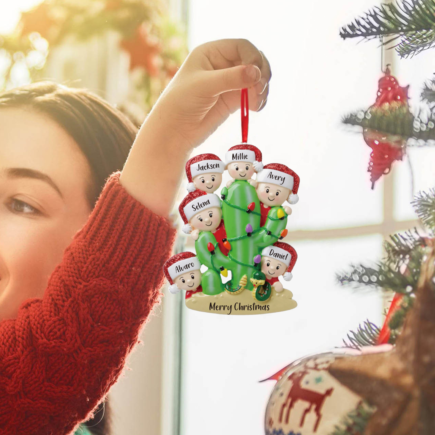 Bianco Natale mille candele... Ornamenti cactus ciondolo per albero di Natale 6 nomi personalizzati