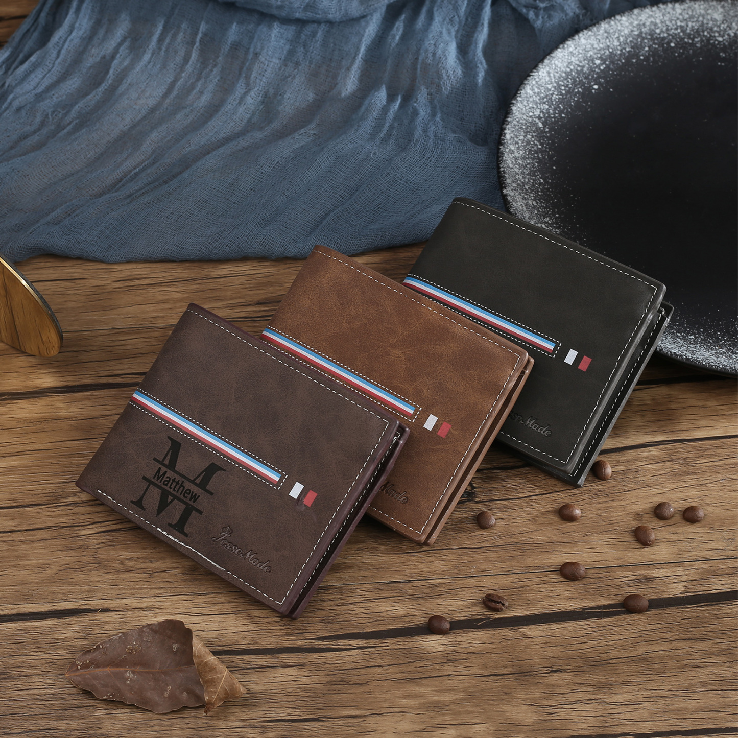 Portafoglio in PU pelle da uomo 1 nome 1 lettera e 1 foto personalizzabili regalo per uomo