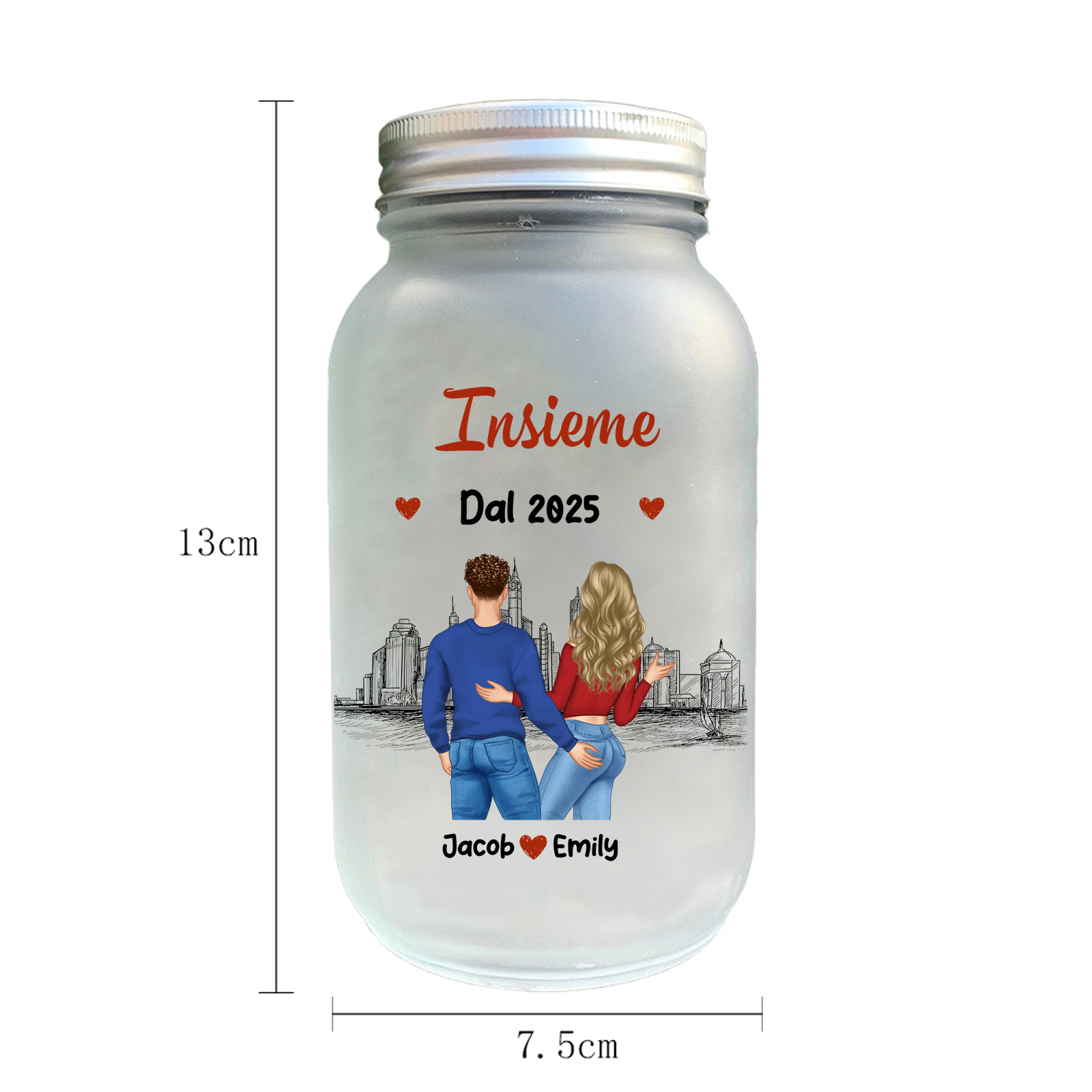 Lampada notturna solare in barattolo Mason personalizzata - Per sempre tuo