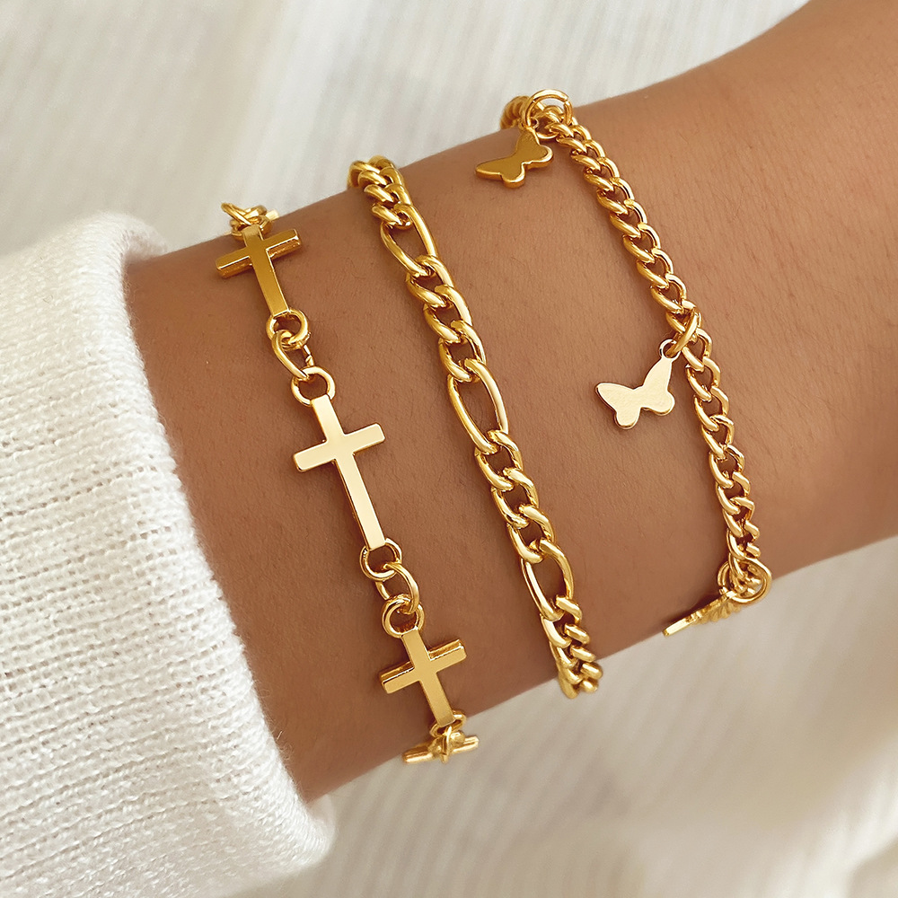 Bracciale/Cavigliera in lega con dettagli a croce e farfalle - Regalo perfetto per lei