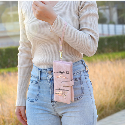 Portafoglio da donna personalizzato con mano e cuore e fino a 8 nomi dei figli, regalo per donna o mamma