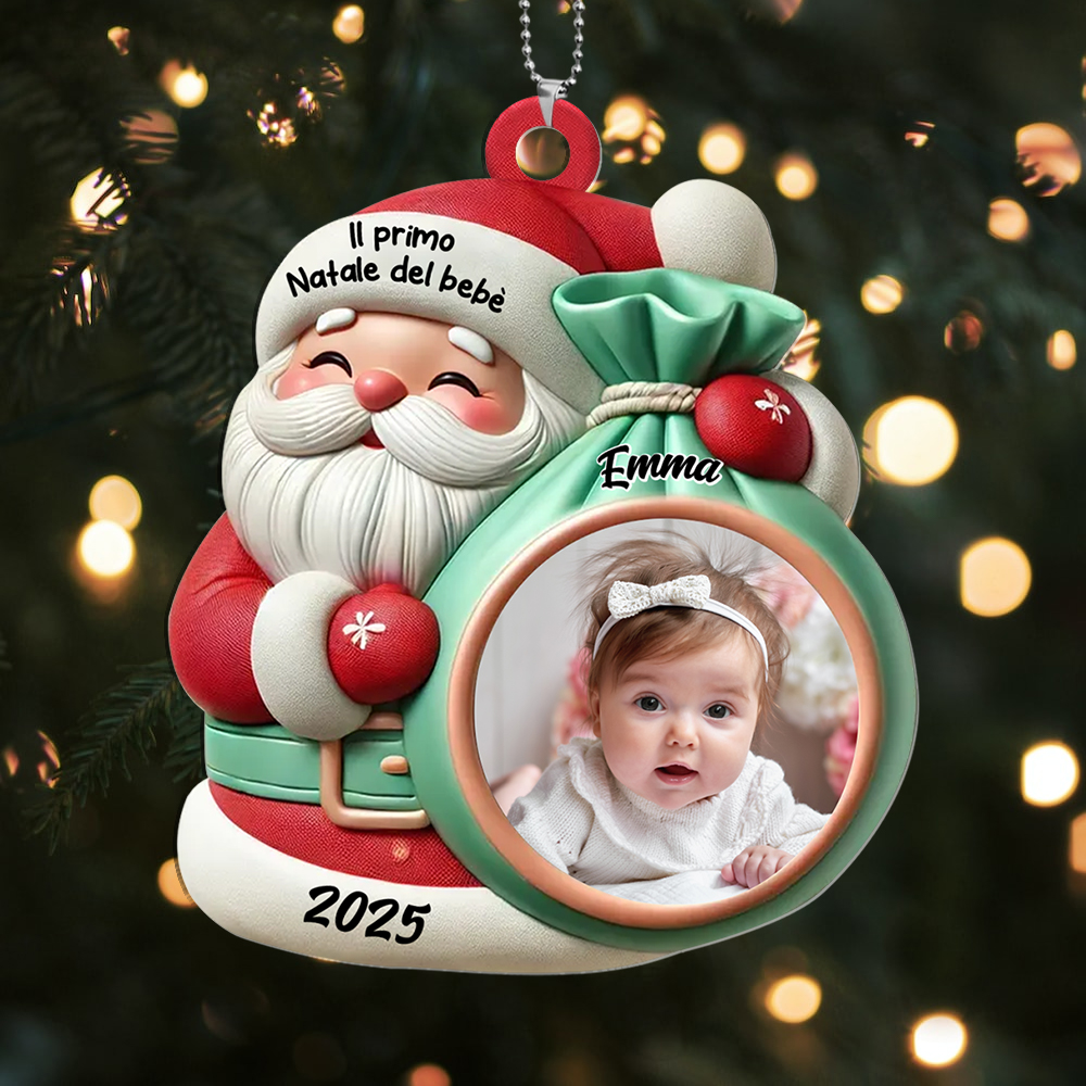Decorazione per albero di Natale - Babbo Natale - personalizzata con foto del neonato