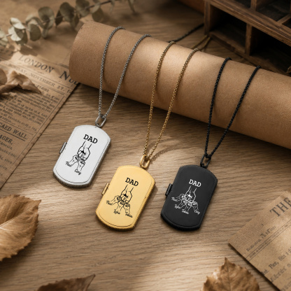 Collana con Medaglione Portafoto Personalizzato per Papà con 2-7 Nomi e Pugni
