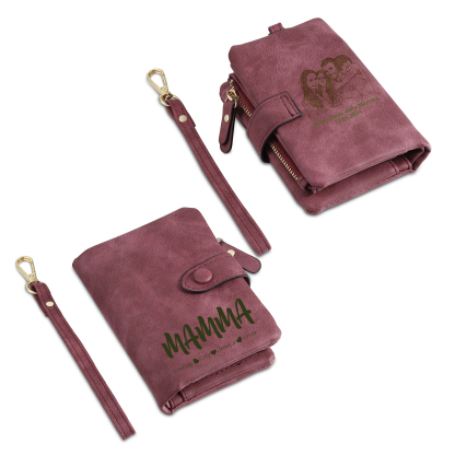Portafoglio in PU pelle con 5 nomi & 2 testi & 1 foto personalizzati per mamma