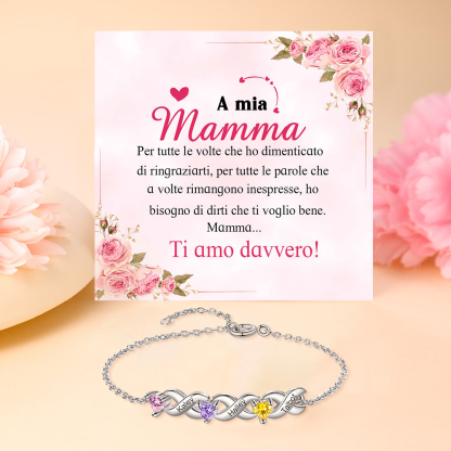 Braccialetto personalizzato con 3 nomi e 3 cuore pietre di nascita regalo per donna