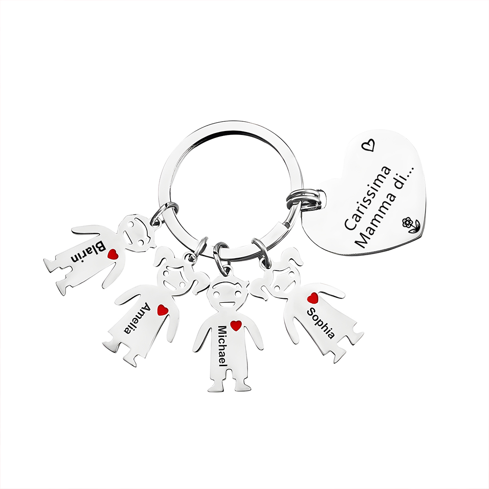 Festa della Mamma Carissima mamma di-Portachiavi a cuore con 4 ciondolo bambino 4 nomi personalizzato regalo per mamma