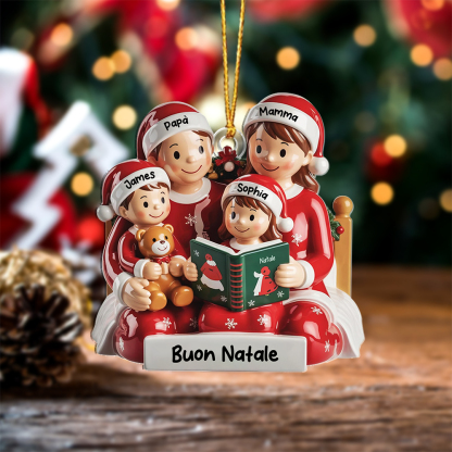 Decorazione personalizzata per albero di Natale con berretti di Babbo Natale, a tema libri per la famiglia