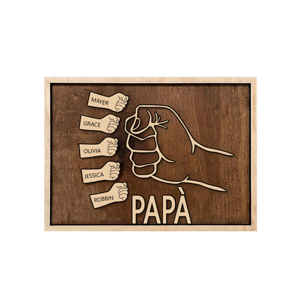 Targa di legno pugno a pugno 5 nomi personalizzabile regalo per papà