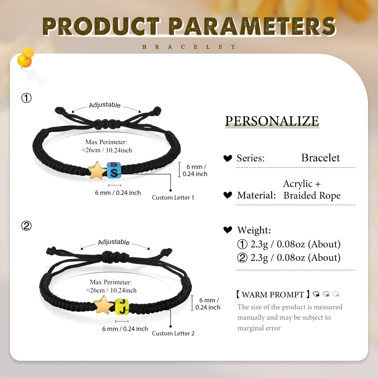 2PCS Braccialetto con perline di 2 lettere personalizzato regalo per scuola