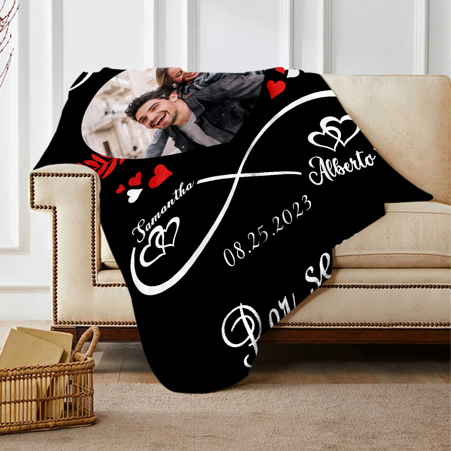 Coperta di Coppia Personalizzata con 1 Foto, 2 Nomi e 1 Data | Regali di San Valentino | Jessemade