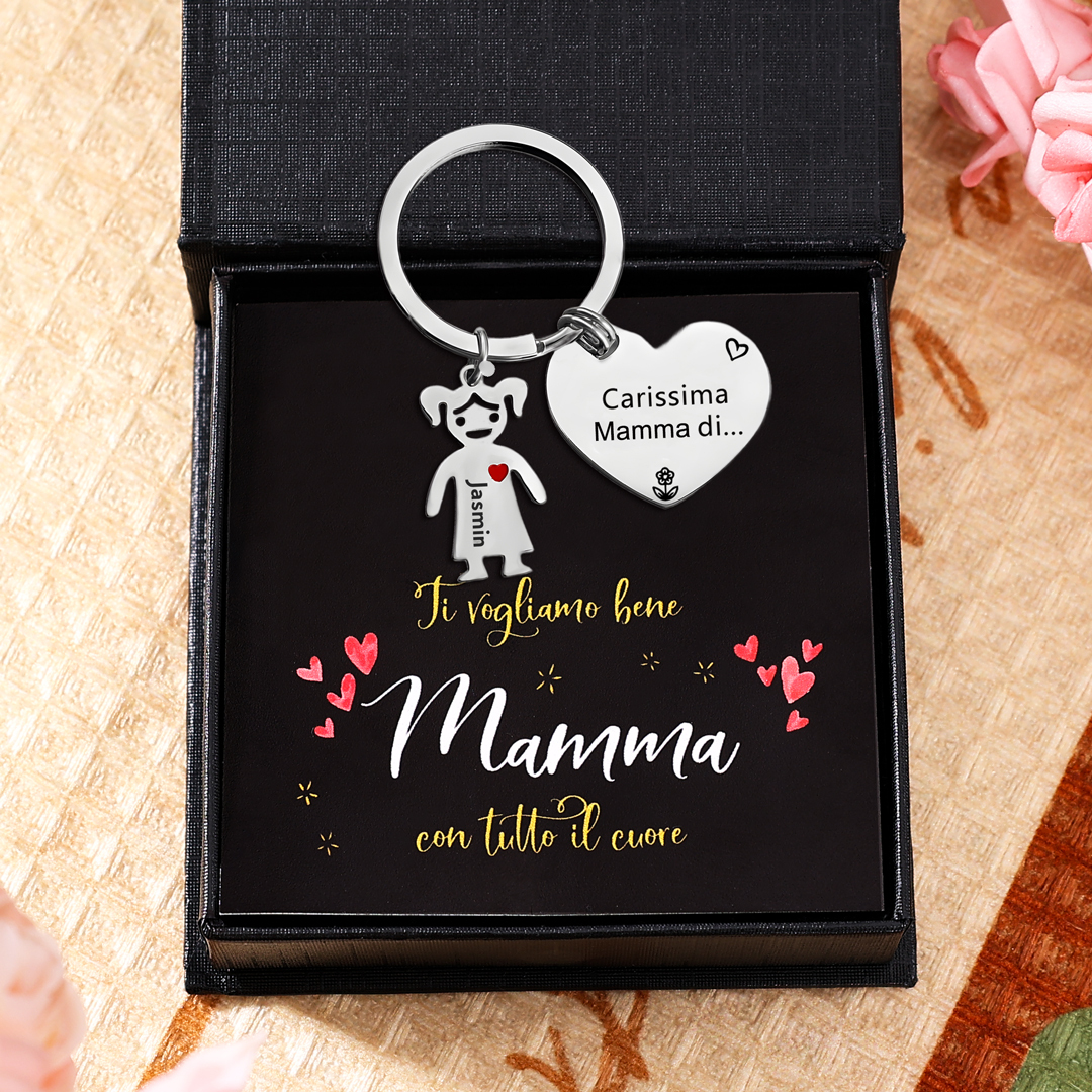 Festa della Mamma Carissima mamma di-Portachiavi a cuore con 1 ciondolo bambino 1 nome personalizzato regalo per mamma
