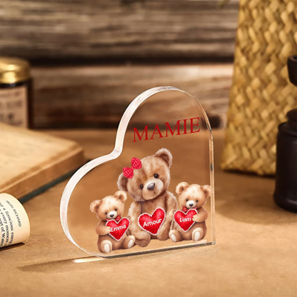 MAMMA Decorazione acrilica con 2 orsacchiotti a forma di cuore 2 nomi e 2 testi personalizzati per mamma/nonna