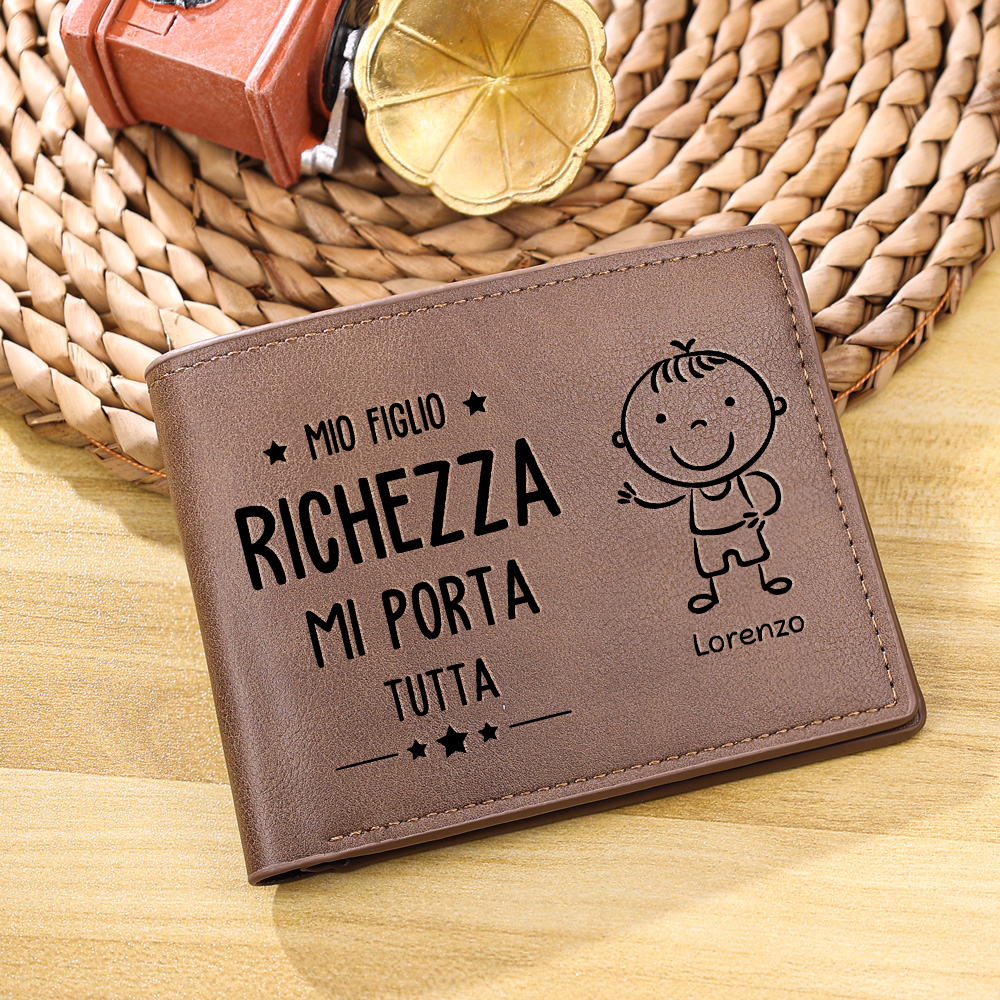 Portafoglio PU Leather da uomo regalo per padre personalizzato 1 nome riunione della famiglia