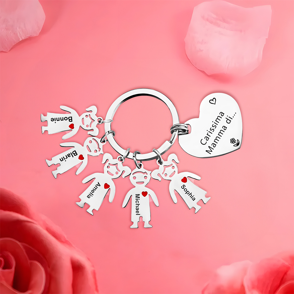 Festa della Mamma Carissima mamma di-Portachiavi a cuore con 5 ciondolo bambino 5 nomi personalizzato regalo per mamma