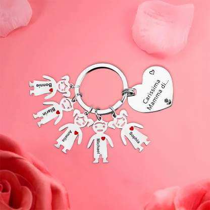 Festa della Mamma Carissima mamma di-Portachiavi a cuore con 5 ciondolo bambino 5 nomi personalizzato regalo per mamma