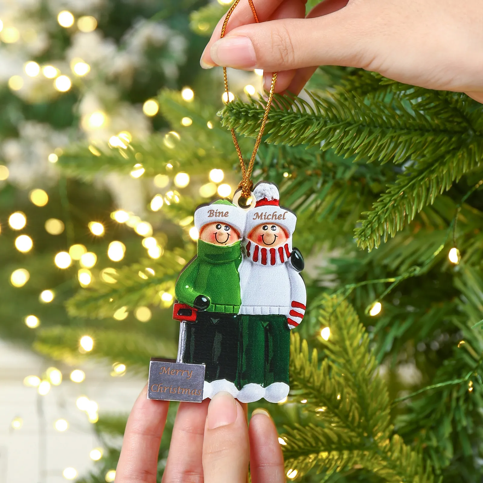 Bianco Natale mille candele... Ornamenti familiari ciondolo per albero di Natale 2 nomi personalizzati