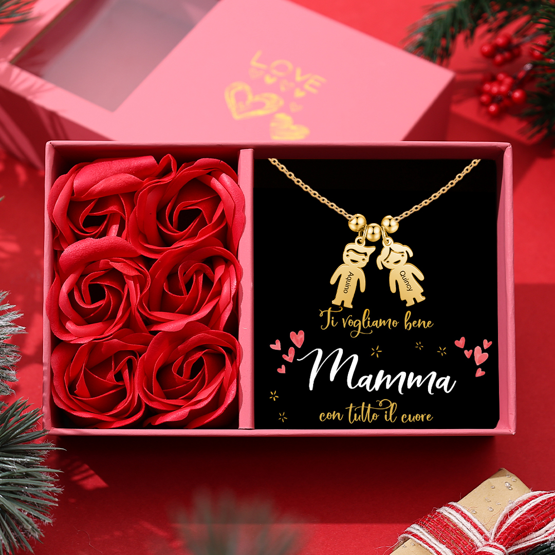 Collana con ciondolo bambino felice personalizzabile 2 nomi