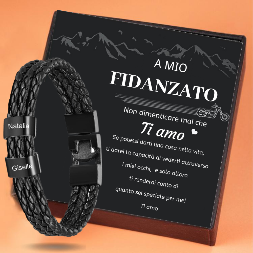 A MIO FIDANZATO - Braccialetto in pelle intrecciata 2 nomi Braccialetto maschile personalizzato 