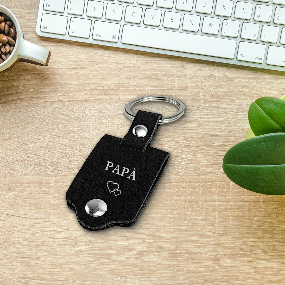 Guida con attenzione-Portachiavi Pelle 1 foto e 1 testo personalizzabili per Papà