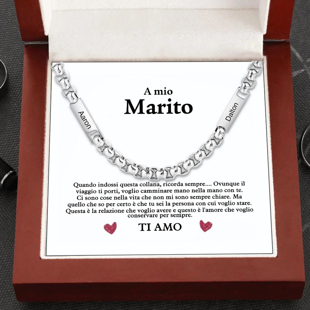 Collana acciaio inox 2 nomi personalizzati per mio marito