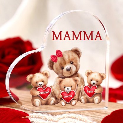 Jessemade IT MAMMA Decorazione acrilica con 3 orsacchiotti a forma di cuore 3 nomi e 1 testo personalizzati per mamma/nonna