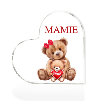 MAMMA Decorazione acrilica con 1 orsacchiotto a forma di cuore 1 nome e 1 testo personalizzati per mamma/nonna