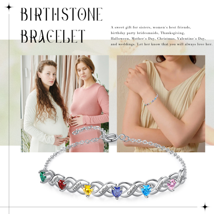 Festa della Mamma Braccialetto personalizzato con 6 nomi e 6 cuore pietre di nascita regalo per donna