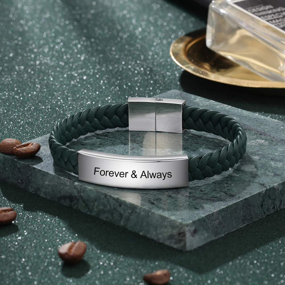 Bracciale in pelle intrecciata Bracciale con testo personalizzato per gli uomini