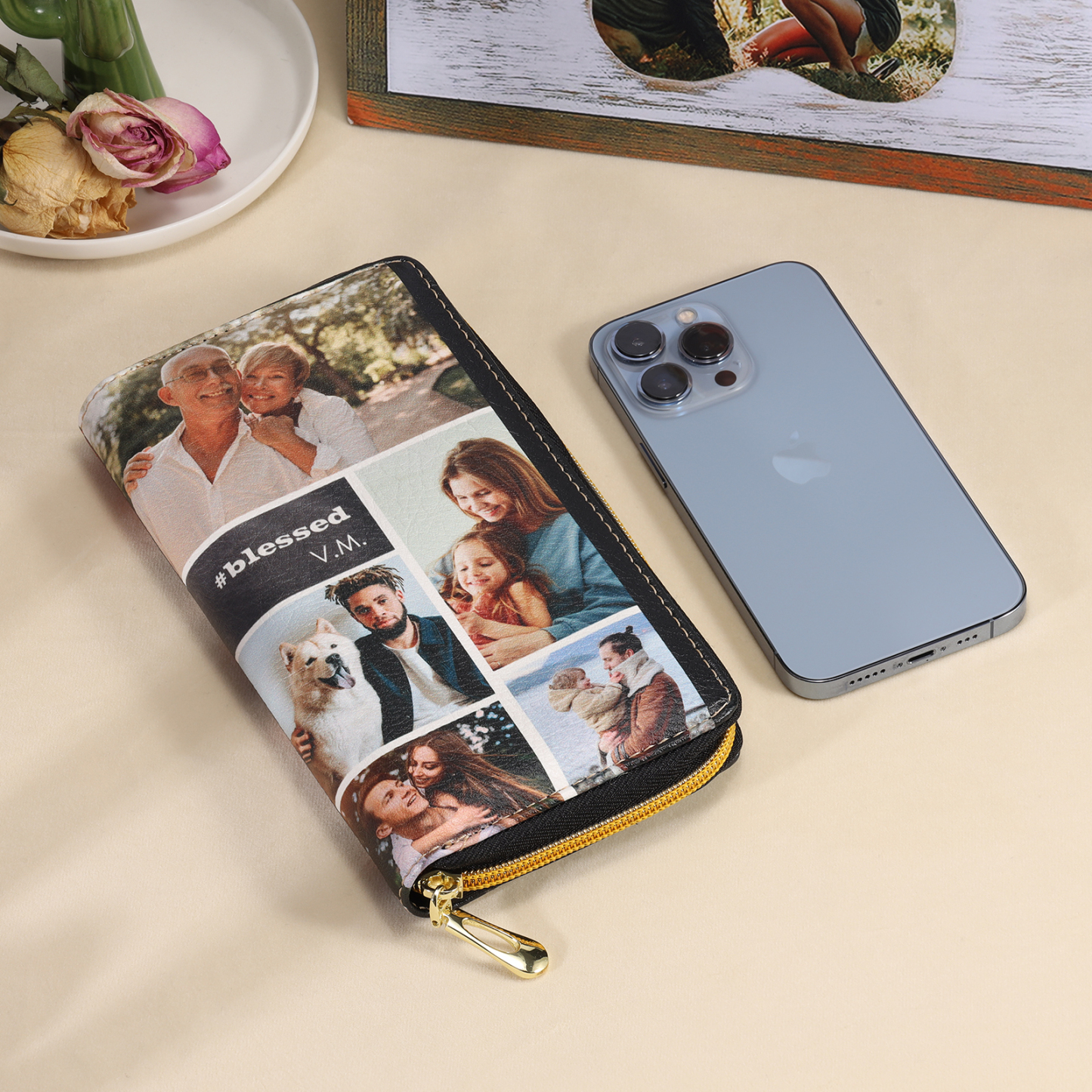 Portafoglio lungo personalizzabile con 10 foto in pelle