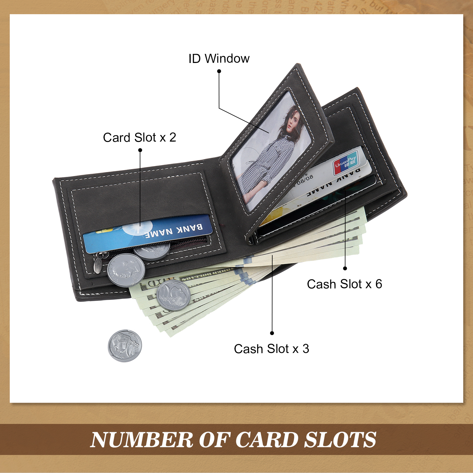 Portafoglio in PU pelle da uomo 1 nome 1 lettera e 1 foto personalizzabili regalo per uomo