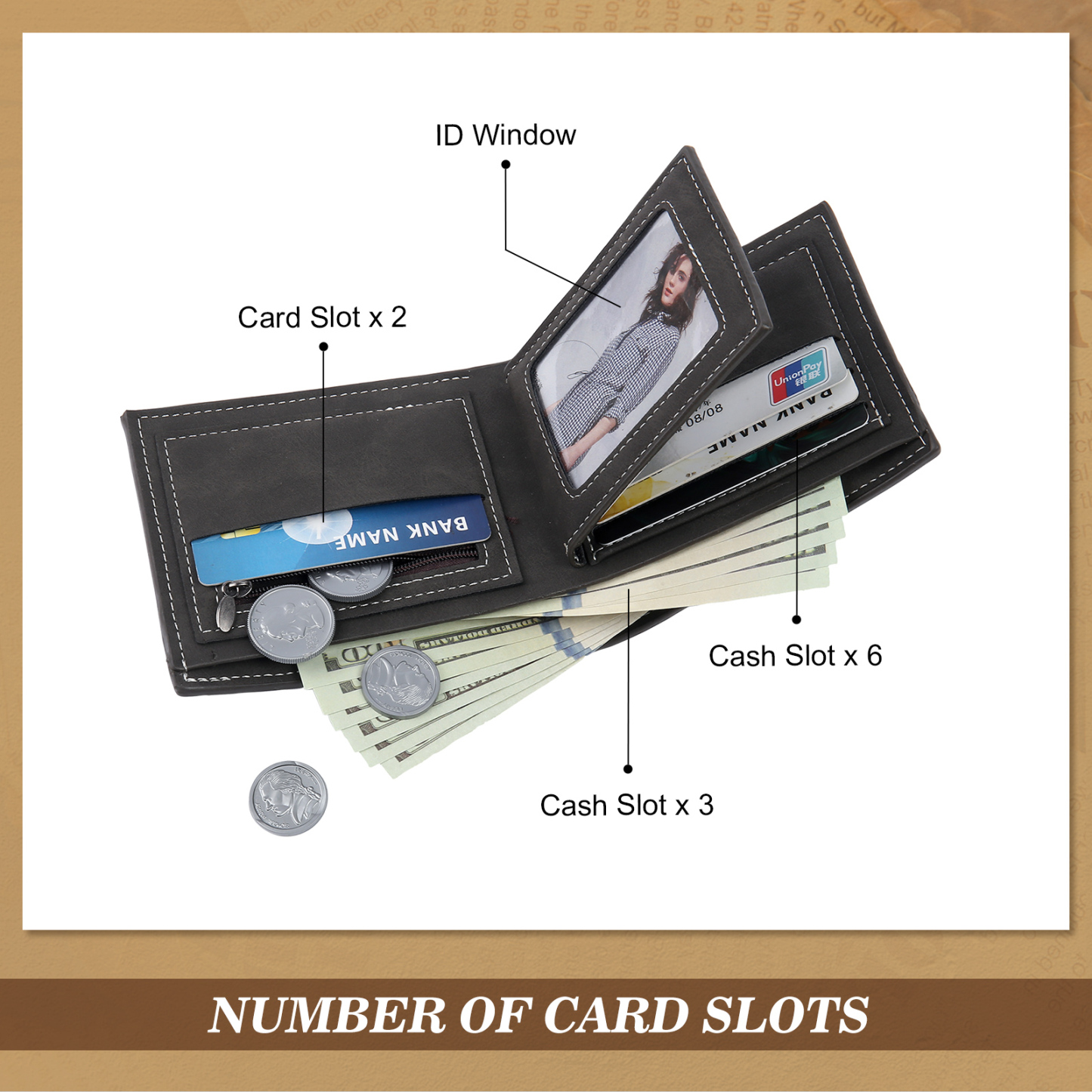 Portafoglio in PU pelle da uomo 1 nome 1 lettera e 1 foto personalizzabili regalo per uomo