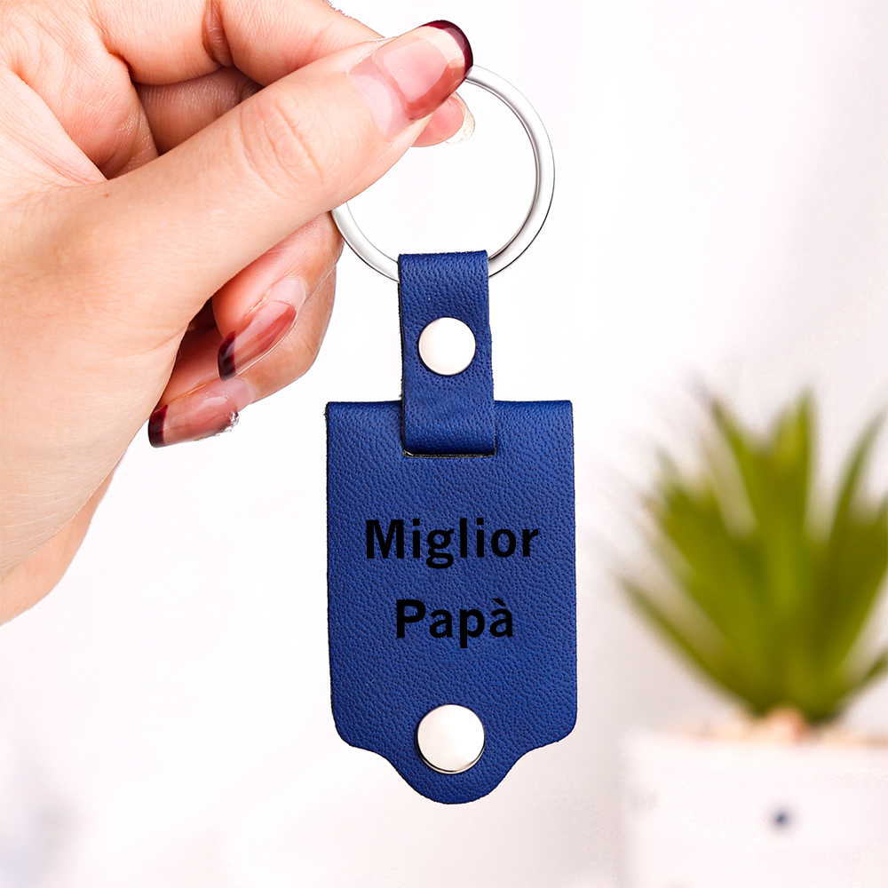 Portachiavi Pelle 1 foto e 2 nomi personalizzabili regalo per Papà